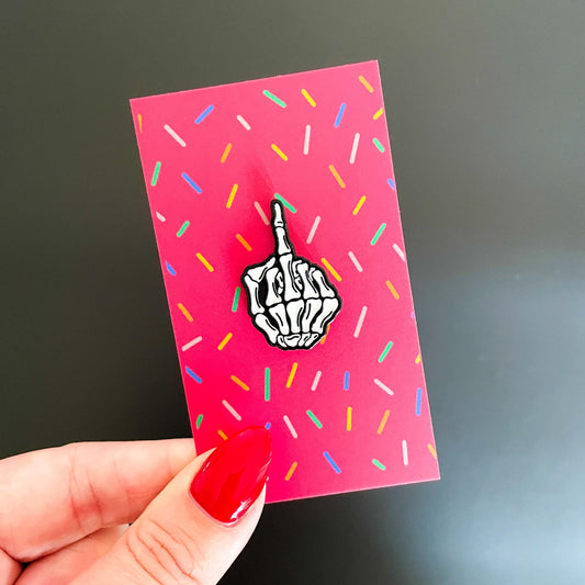 Skeleton Middle Finger Enamel Pin