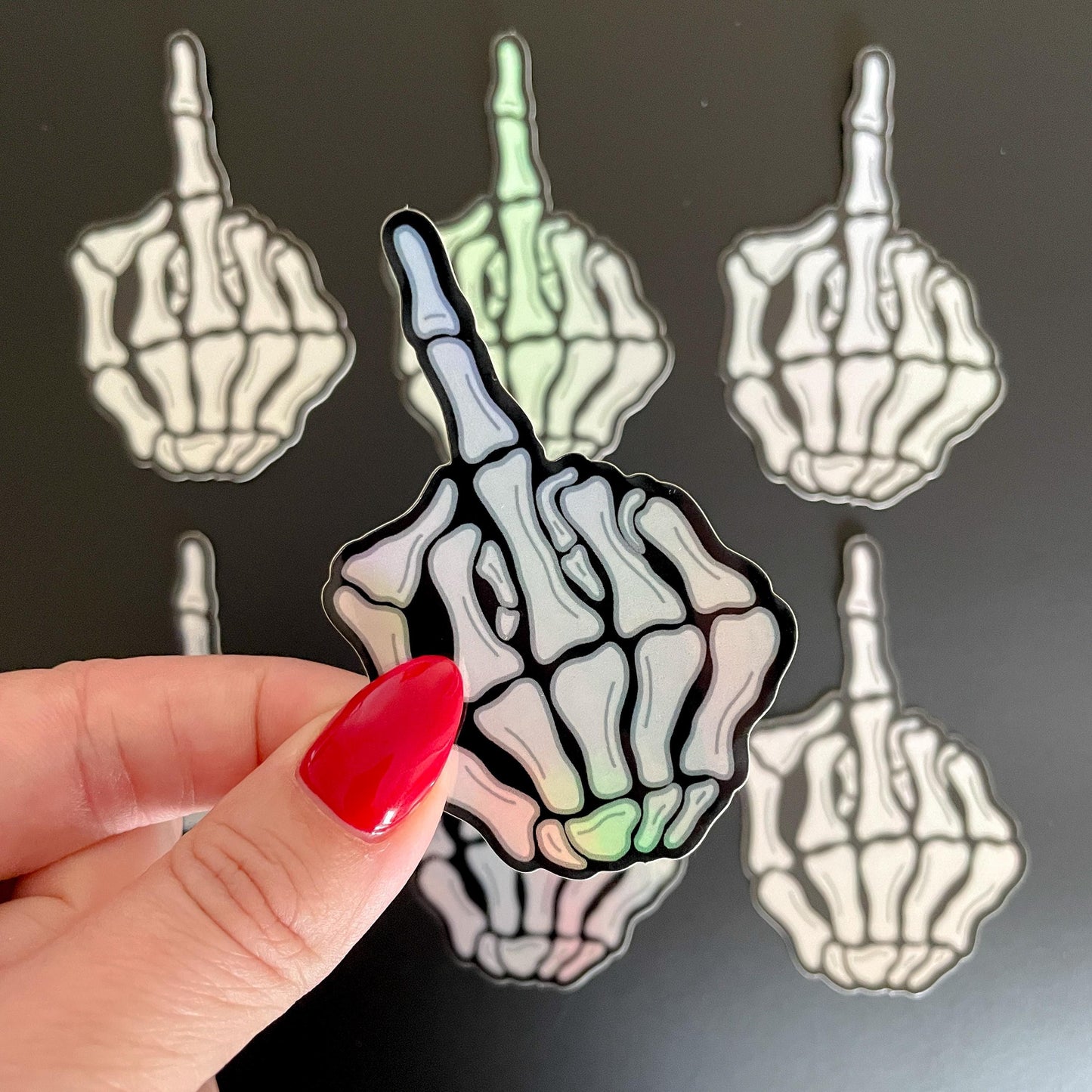 Skeleton Middle Finger Holographic Sticker