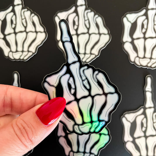 Skeleton Middle Finger Holographic Sticker