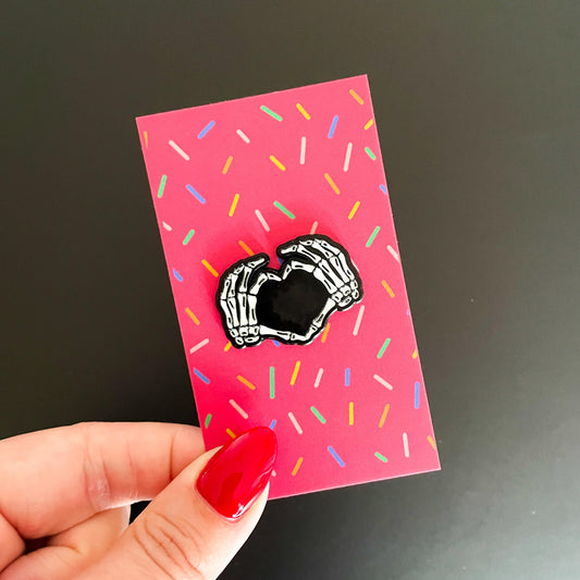 Skeleton Heart Hands Enamel Pin