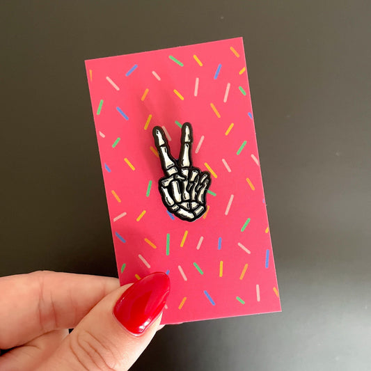 Skeleton Peace Sign Enamel Pin