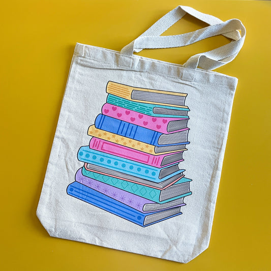 Pastel Book Stack Tote Bag