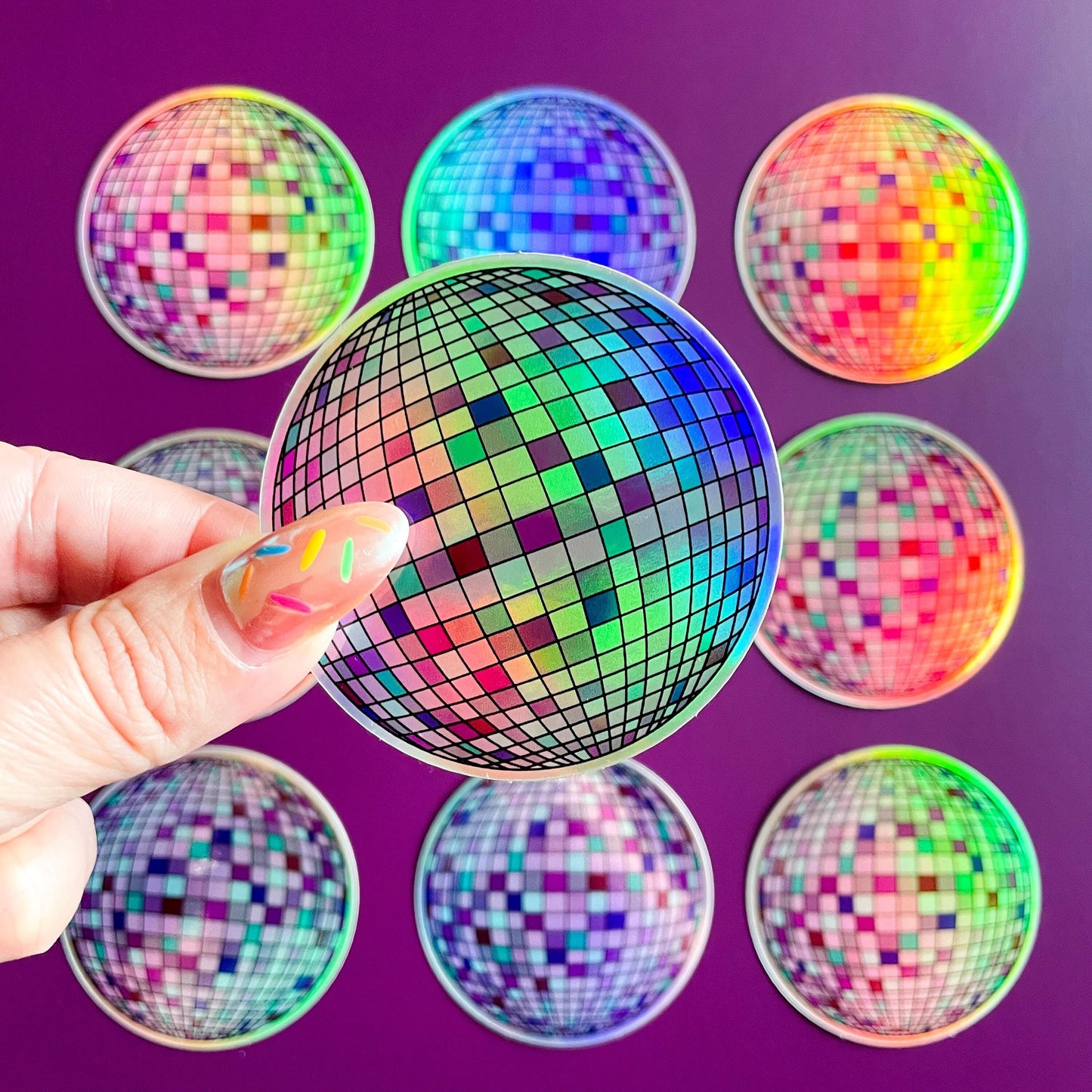 Colorful Disco Ball Holographic Sticker