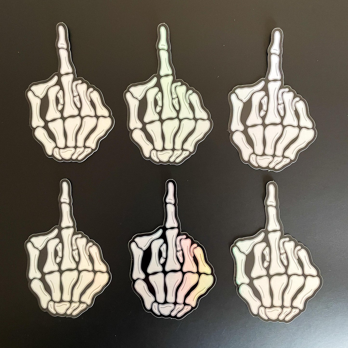 Skeleton Middle Finger Holographic Sticker