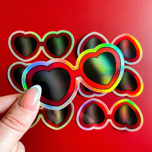 Heart Sunglasses Holographic Sticker