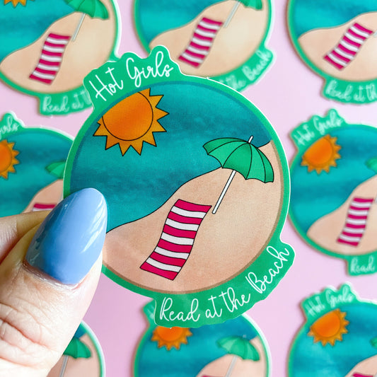 Hot Girls Read at the Beach Sticker