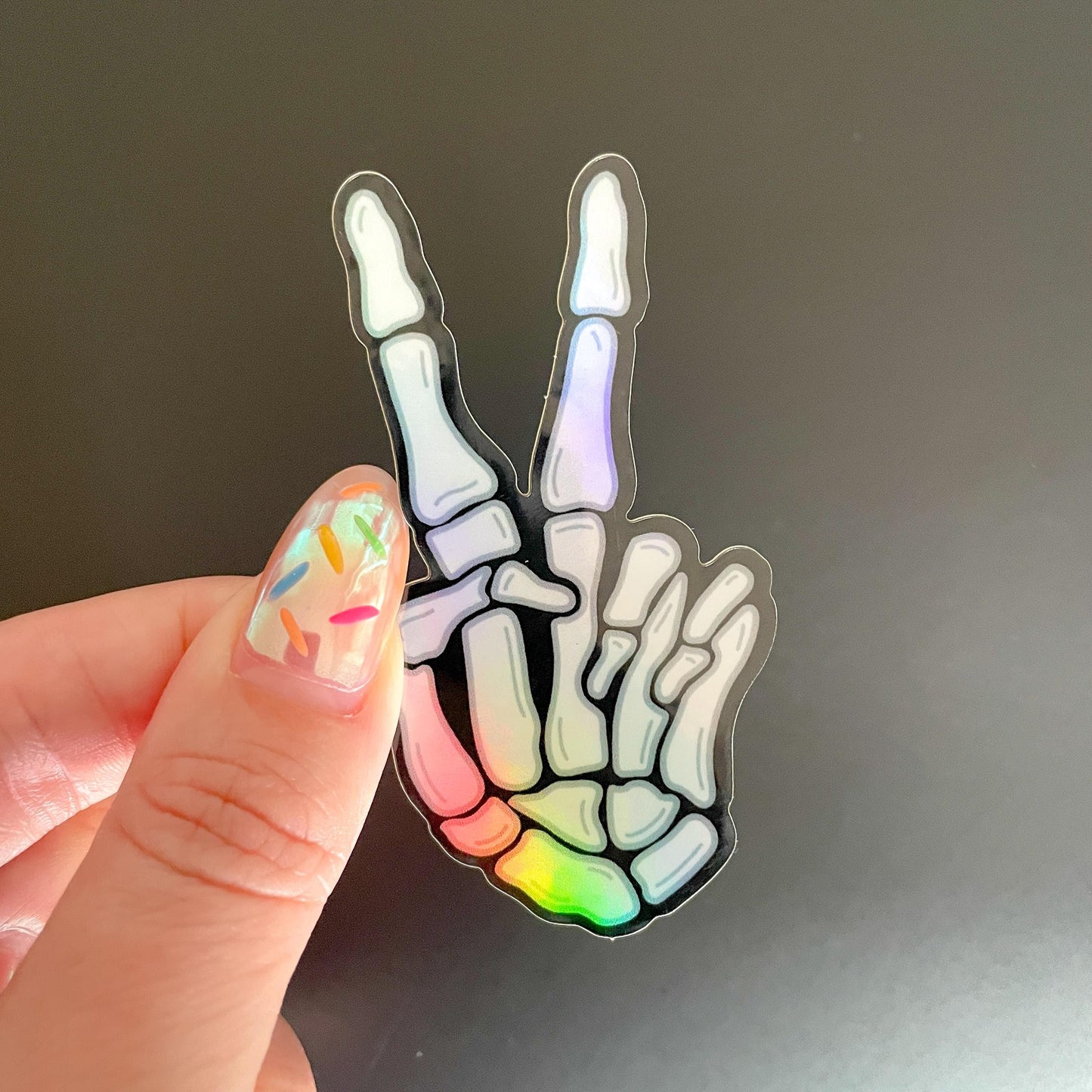 Skeleton Peace Sign Holographic Sticker
