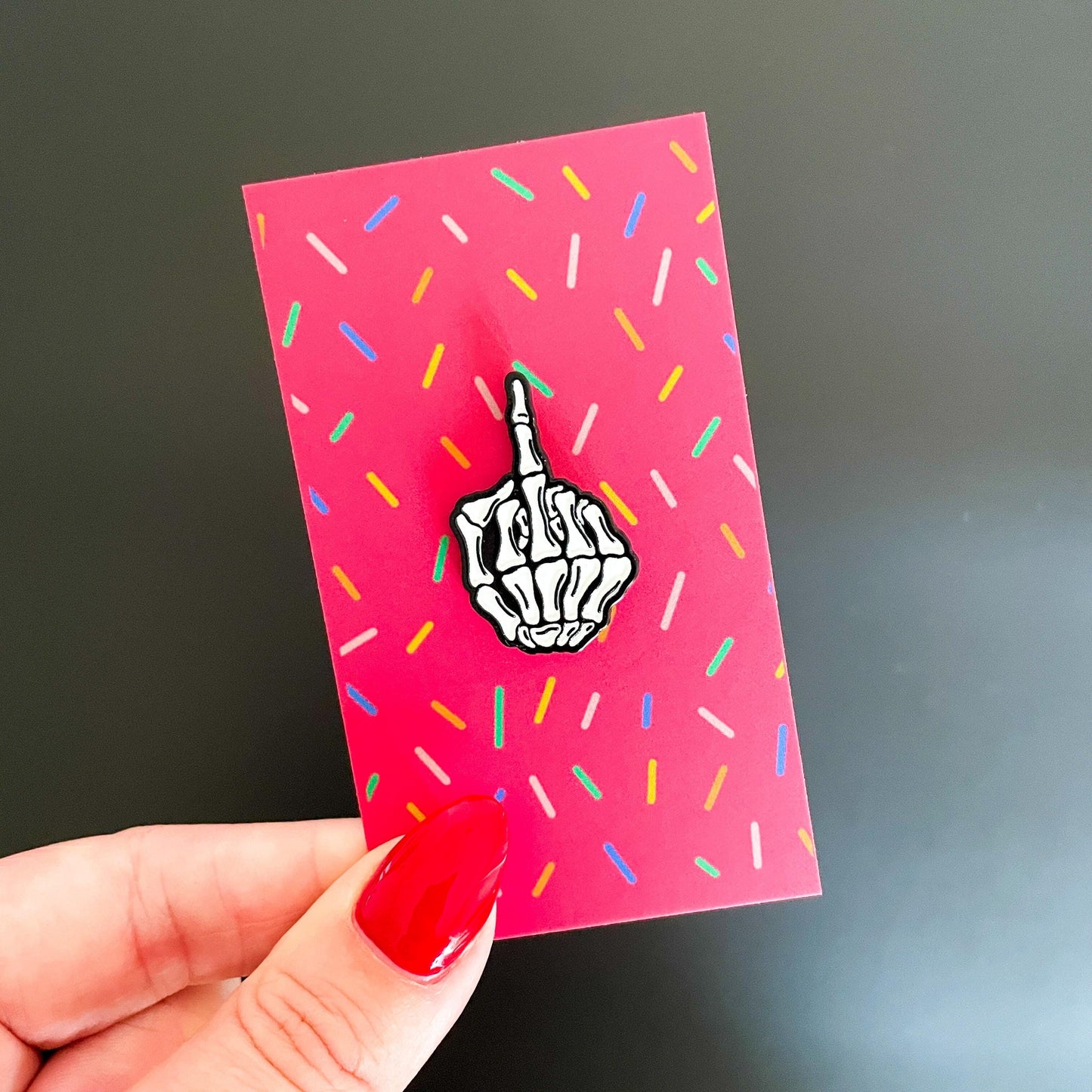 Skeleton Middle Finger Enamel Pin