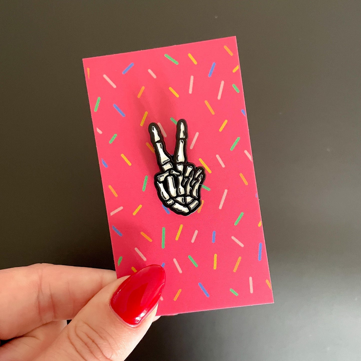 Skeleton Peace Sign Enamel Pin