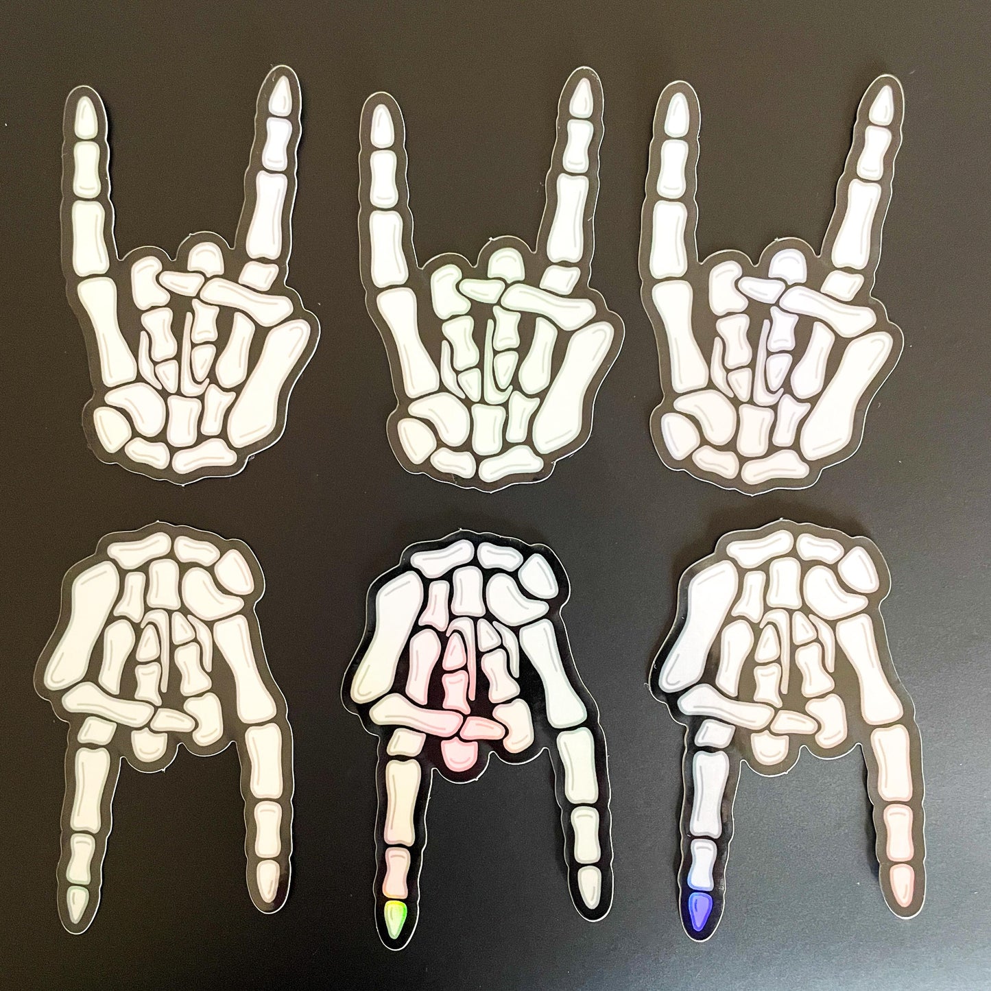 Skeleton Rock On Holographic Sticker